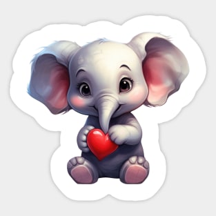 Valentine Elephant Holding Heart Sticker